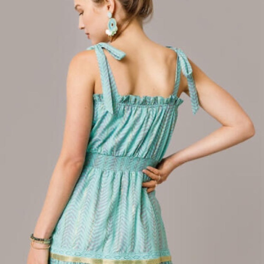 Francesca’s Layla Lurex Mini Dress mint and gold shoulder ties size small - Picture 4 of 10